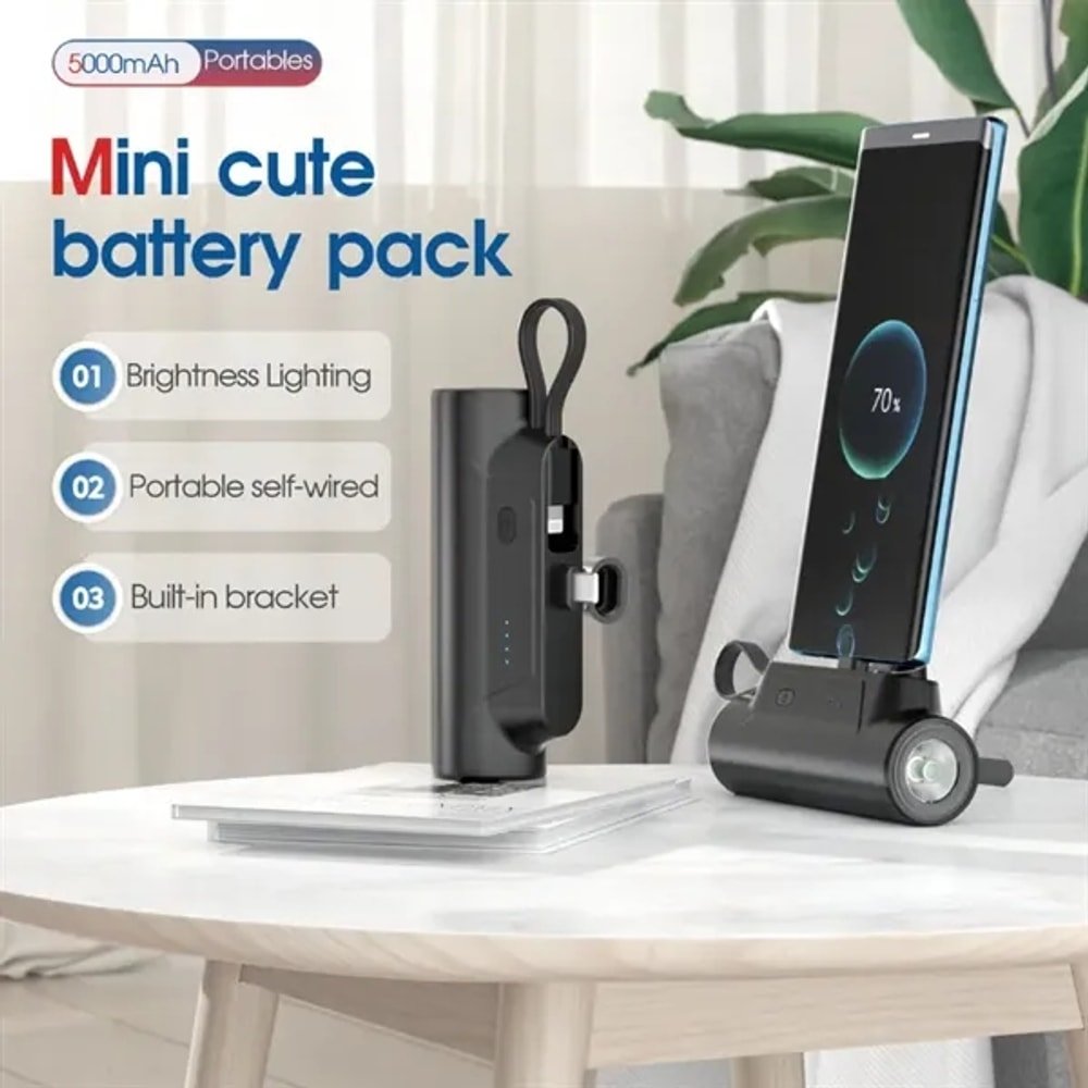 Mini Power Bank with Built-in Cable Flashlight with custom logo - image 2