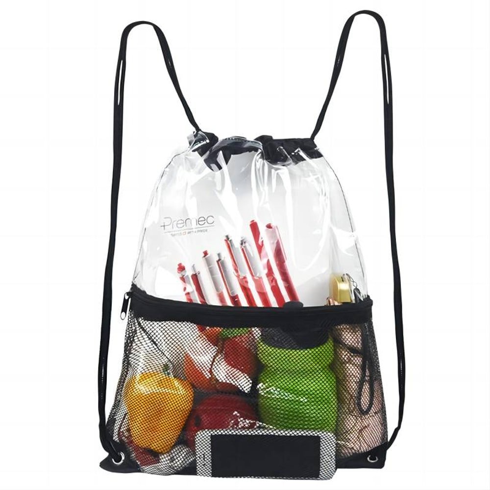 Clear Drawstring Bags With Mesh Pocket with custom logo - image 4