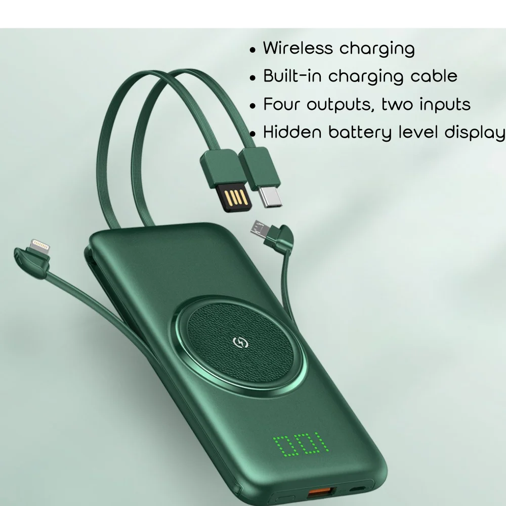 10000 mAh Wireless power bank with built-in cable with custom logo - image 4