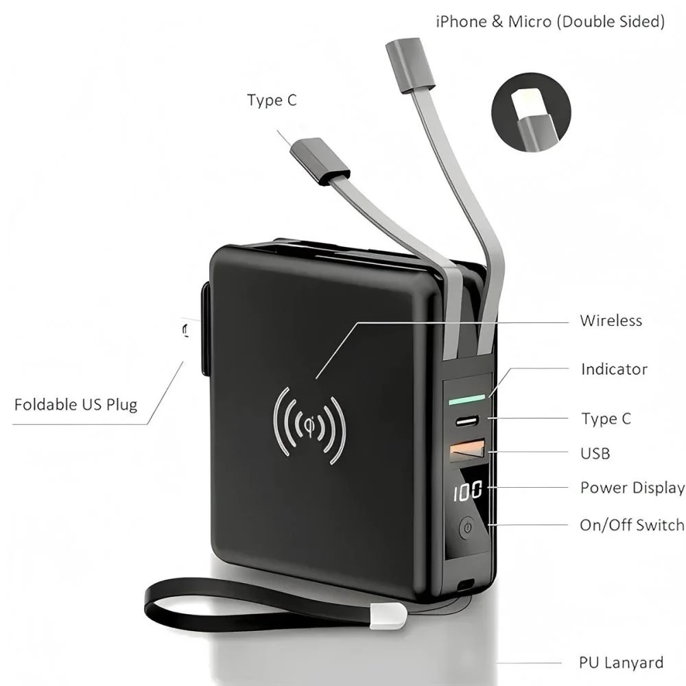 10000mAh 5-in-1 Power Bank with Wall Plug Wireless Charge with custom logo - image 4