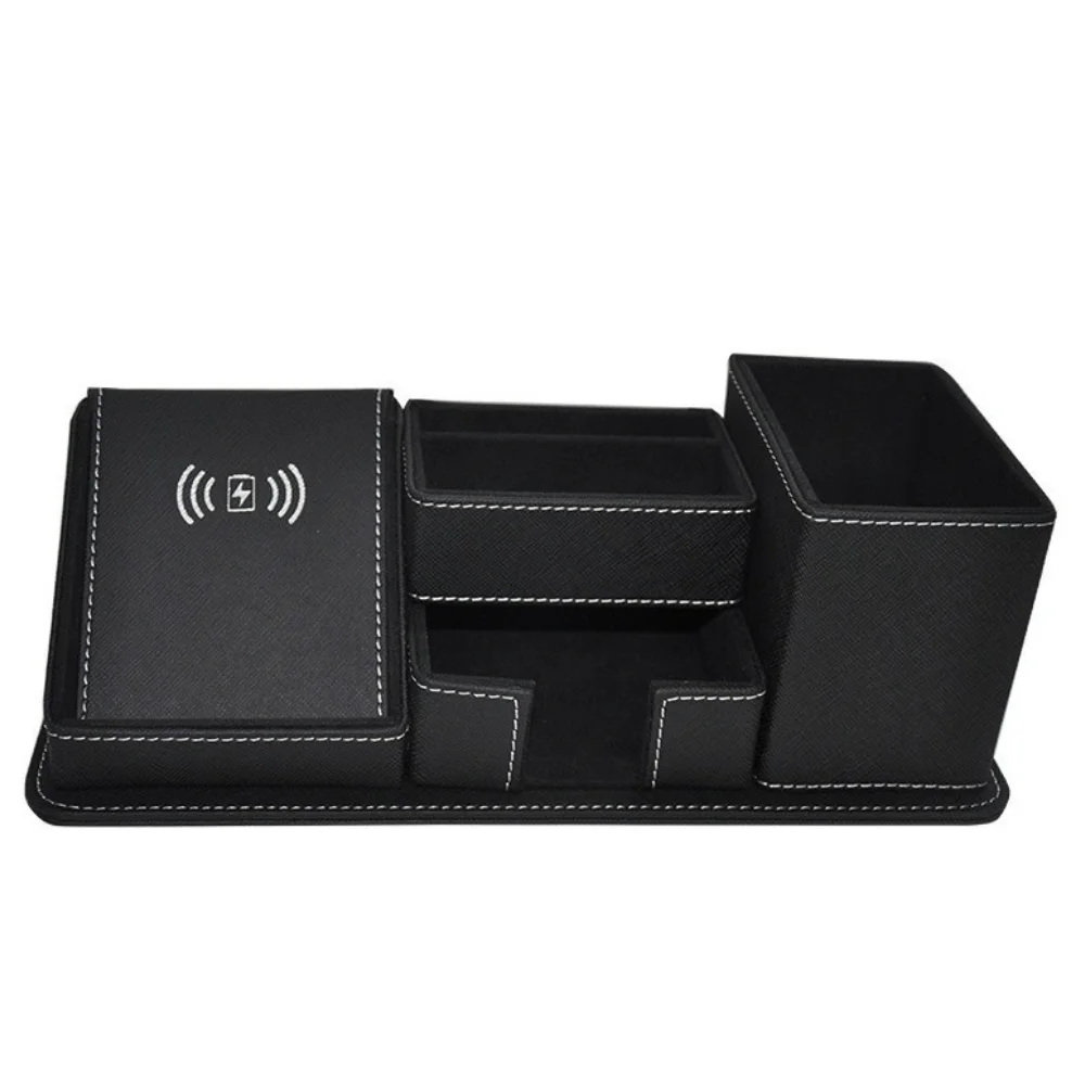 Leather Desk Organizer Box with Wireless Charger with custom logo - image 4