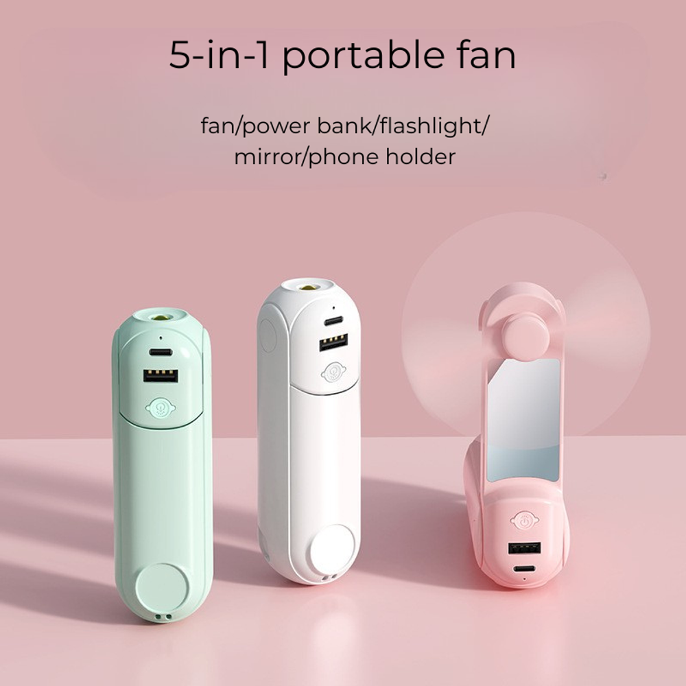 5 in 1 Portable Handheld Fan with Power Bank Mirror with custom logo - image 4