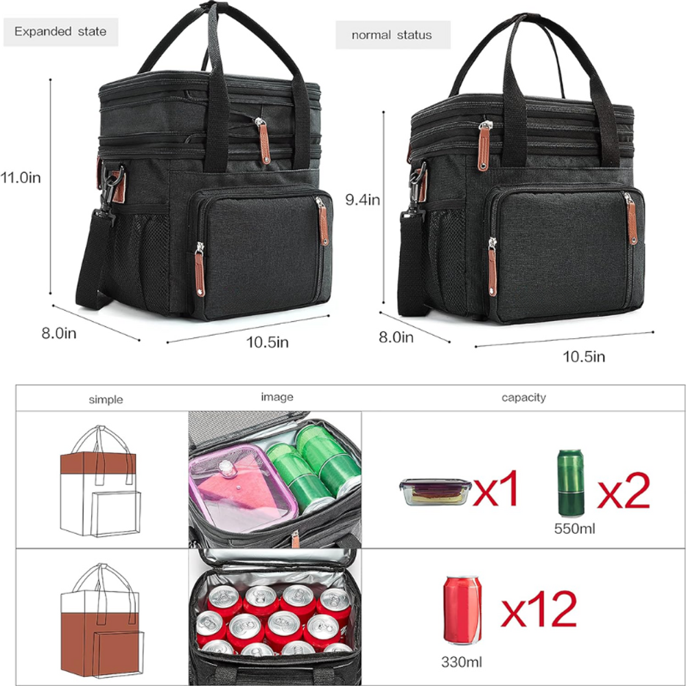 Expandable Insulated Large Lunch Bag with custom logo - image 5