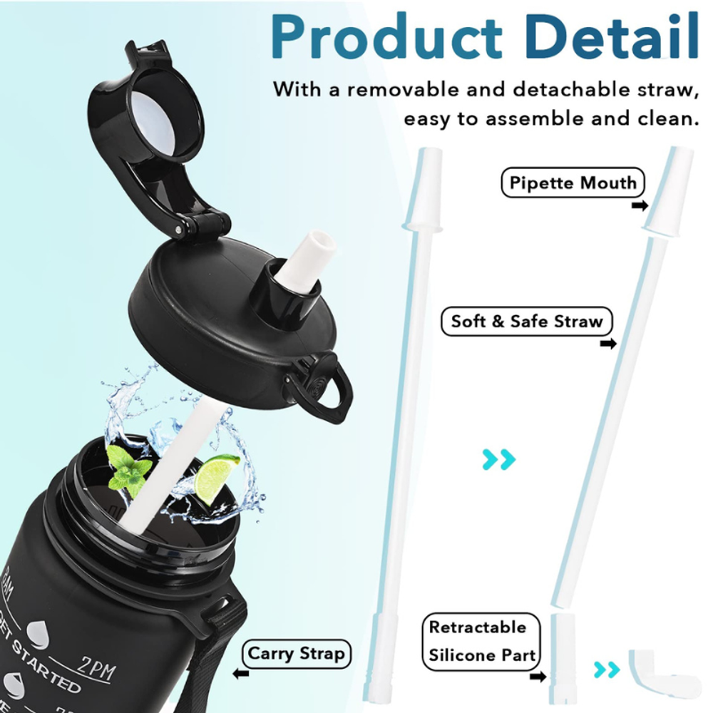 32 oz Sport Water Bottles with Times to Drink and Straw with custom logo - image 5
