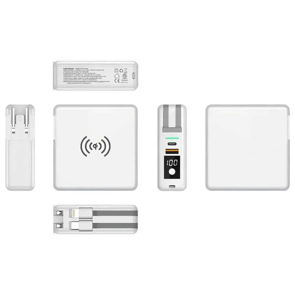 10000mAh 5-in-1 Power Bank with Wall Plug Wireless Charge with custom logo - image 5