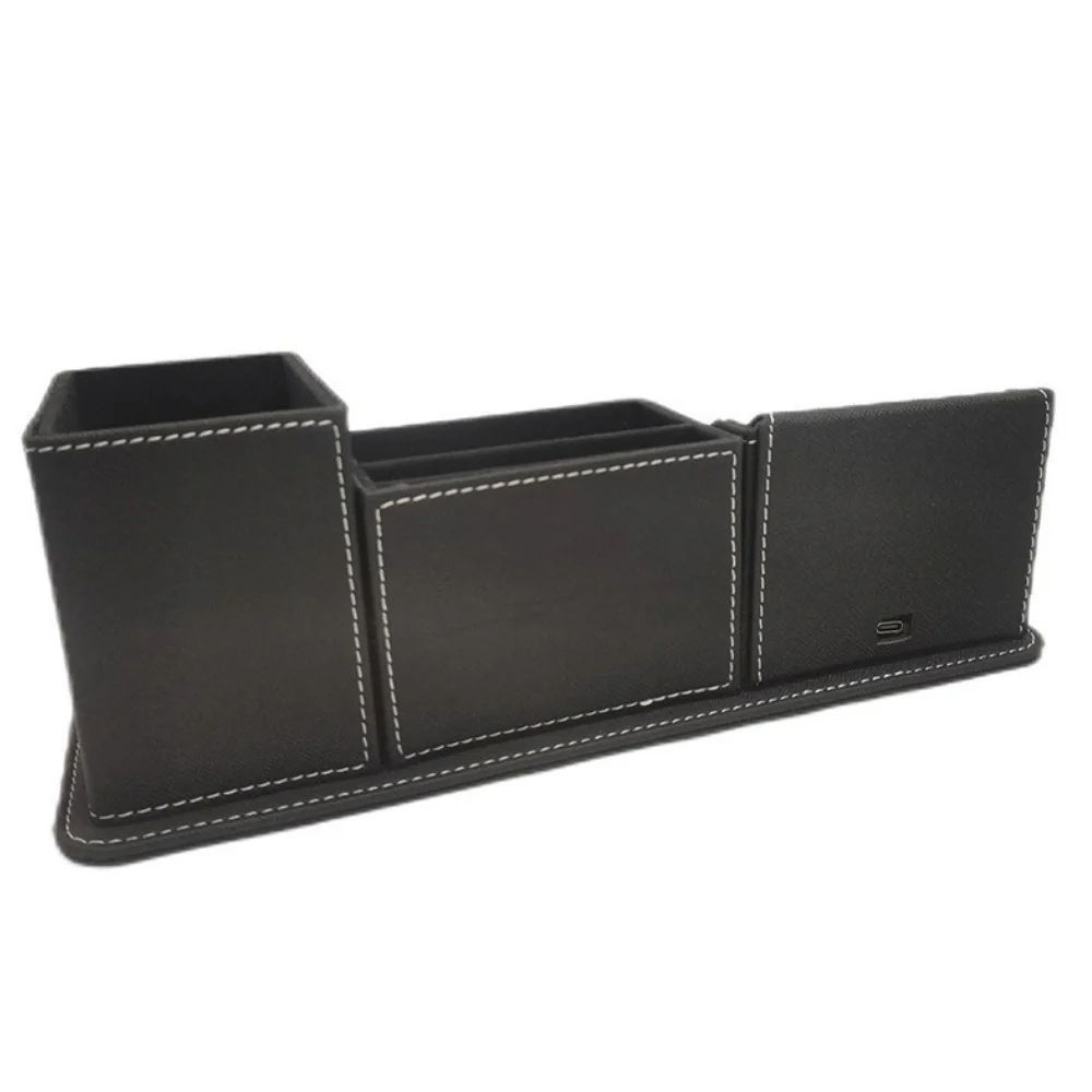 Leather Desk Organizer Box with Wireless Charger with custom logo - image 5