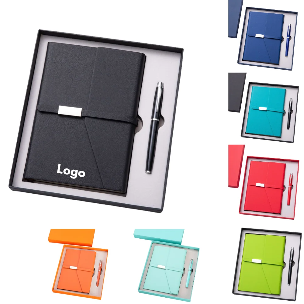 Custom A5 Faux Leather Journal Notebook Pen Gift Box Set with logo - Gift Sets promotional product