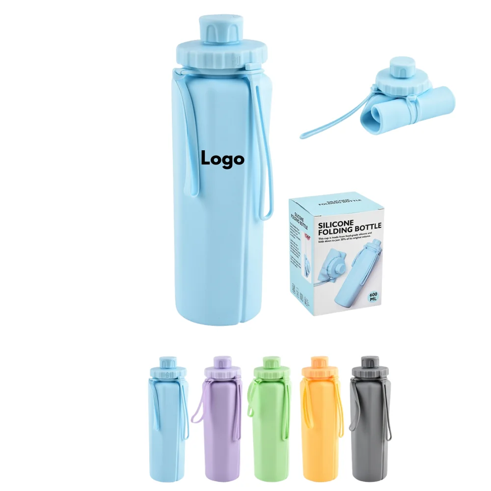 Custom Collapsible Silicone Water Bottle with Lid with logo - Drinkware promotional product
