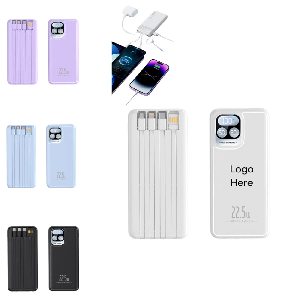 Custom 20,000 mAh 22.5W Power Bank with 4-in-1 Cable Fast Charge with logo - promotional product